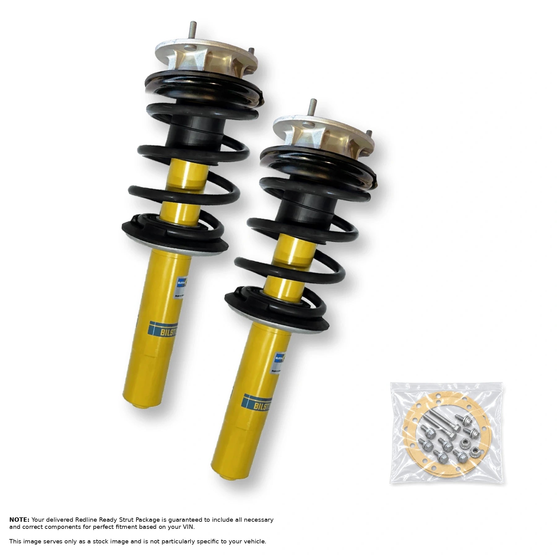 Bilstein B6 and B8 pre-assembled BMW front strut package with new springs, mounts, bump stops and hardware